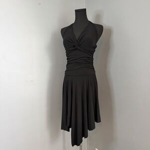 Y2K Black Halter Dress Ruched Waist Handkerchief Hem Fairycore Goth M/L *READ